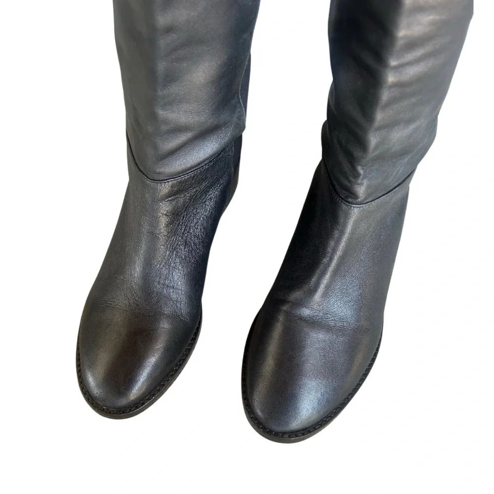 Saks 5th Avenue Leather Mixed Media Knee High Riding Boots | Black | Size 8